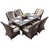 HomeRoots Outdoors - Ozark Brown 7-Piece Wicker Rectangular Outdoor Dining Set With Beige Cushion - 389971