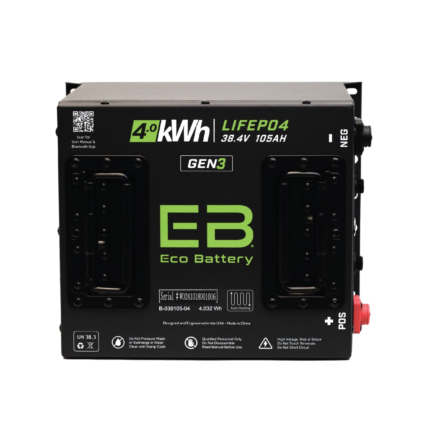 Eco Battery 38V 105Ah Cube LiFePO4 Battery / Heated - A-038105-04-H