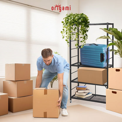 Origami 3 Pack Folding Steel Storage Rack, Adjustable Shelves, R2 Series, Black - 415215