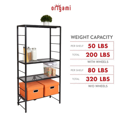 Origami 3 Pack Folding Steel Storage Rack, Adjustable Shelves, R2 Series, Black - 415215