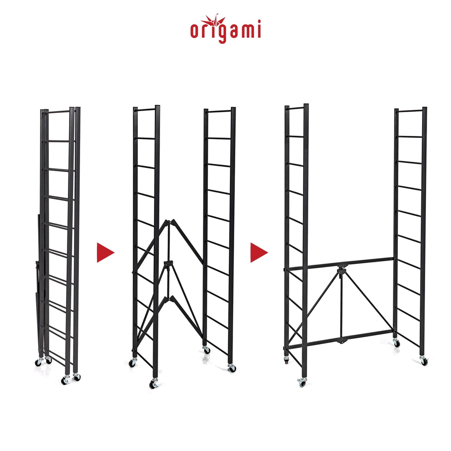 Origami 4 Pack Folding Steel Storage Rack, Adjustable Shelves, R2 Series, Black - 415216