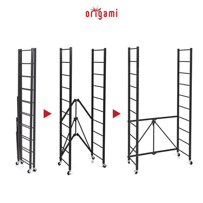 Origami 4 Pack Folding Steel Storage Rack, Adjustable Shelves, R2 Series, Black - 415216