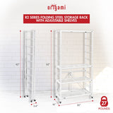 Origami 3 Pack Folding Steel Storage Rack, Adjustable Shelves, R2 Series, White - 415217