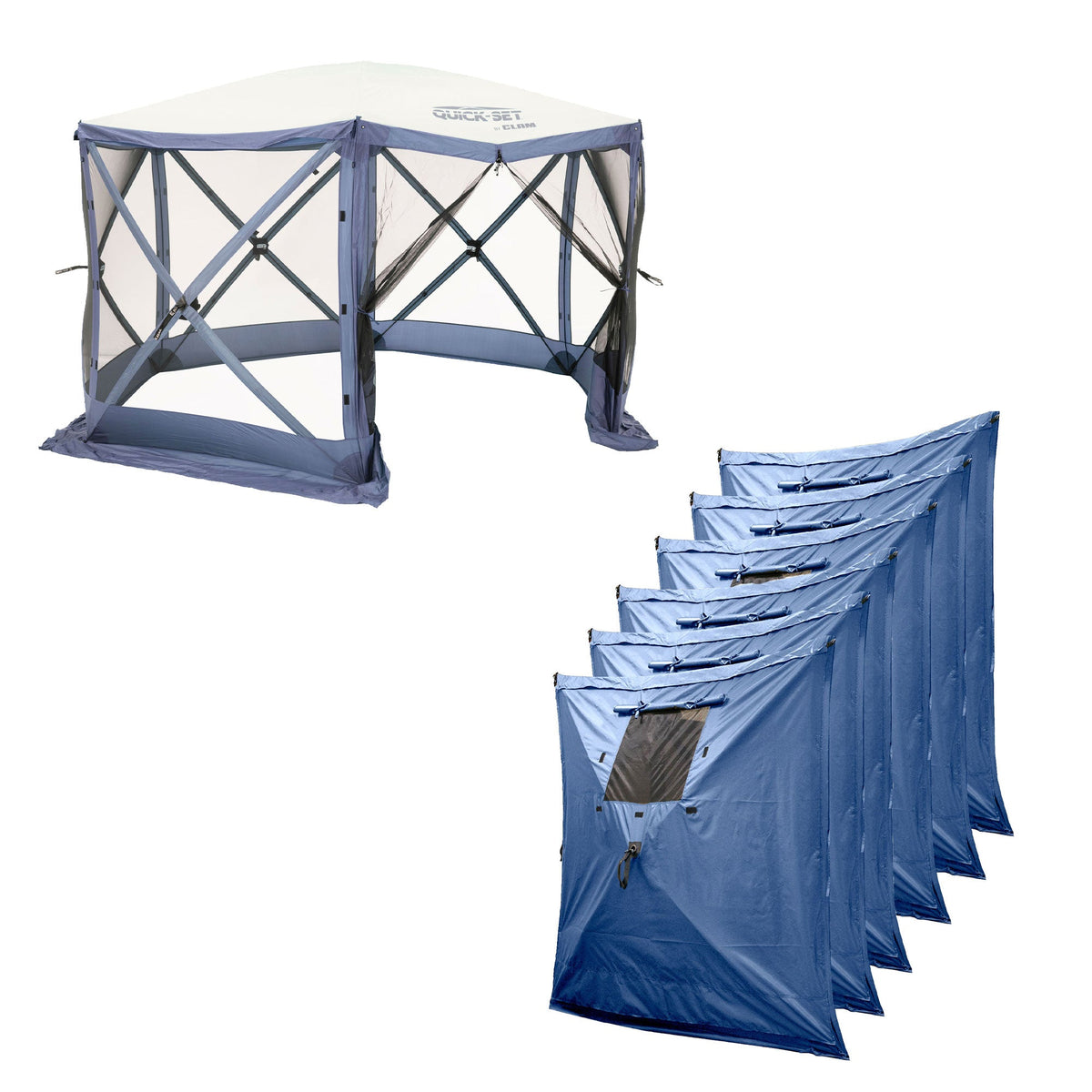 CLAM Quick Set Escape Canopy, Blue + Clam Quick Set Screen Hub, Blue (2 Pack) - 399160