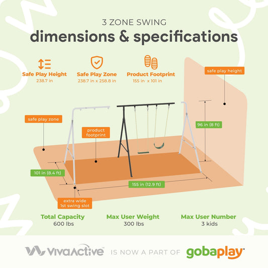 Gobaplay Discovery Kids Swing Set, Outdoor Frame w/ Tent Saucer and 2 Swings - 399864