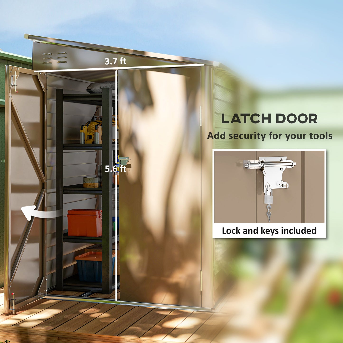 Outsunny 4.6' x 9' Steel Outdoor Storage Shed, with Foundation Kit, Lockable Doors and Gloves, Brown - 845-841V01BN