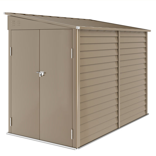 Outsunny 4.6' x 9' Steel Outdoor Storage Shed, with Foundation Kit, Lockable Doors and Gloves, Brown - 845-841V01BN