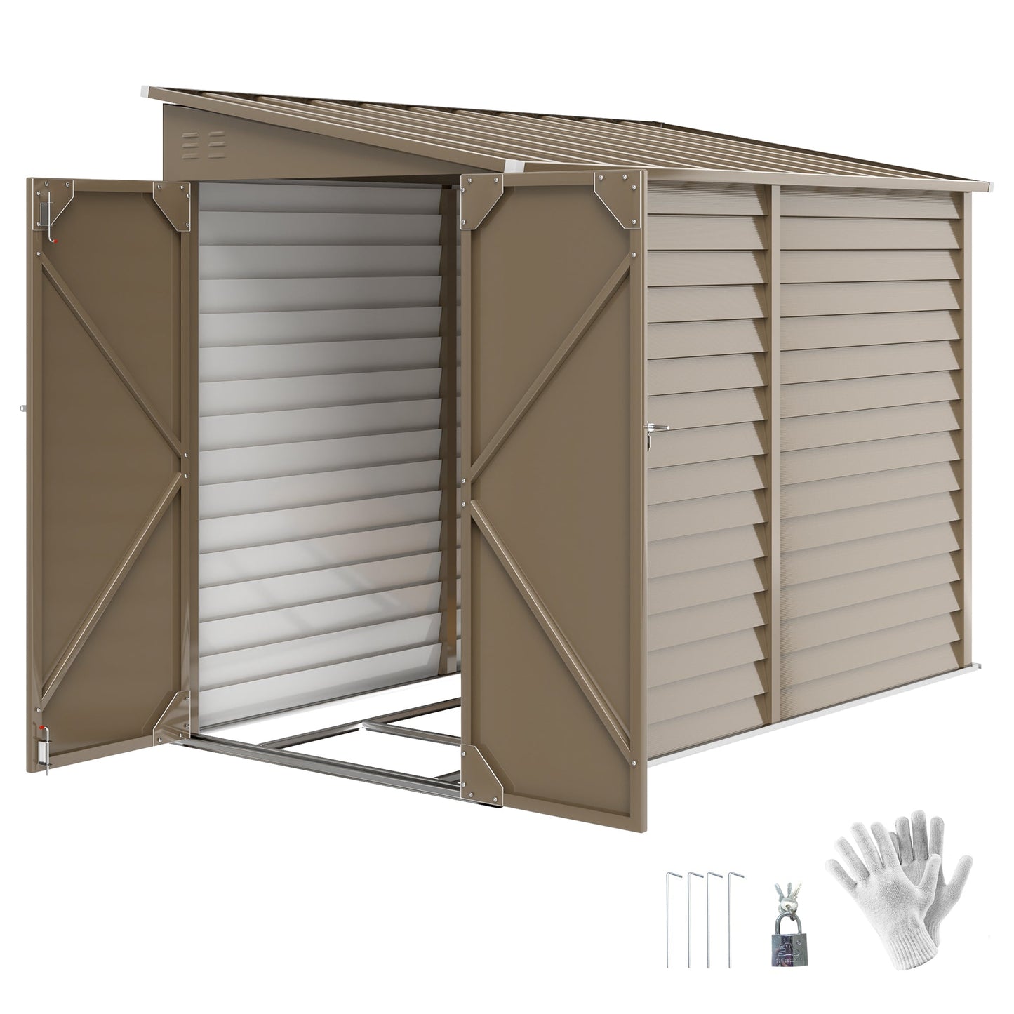 Outsunny 4.6' x 9' Steel Outdoor Storage Shed, with Foundation Kit, Lockable Doors and Gloves, Brown - 845-841V01BN