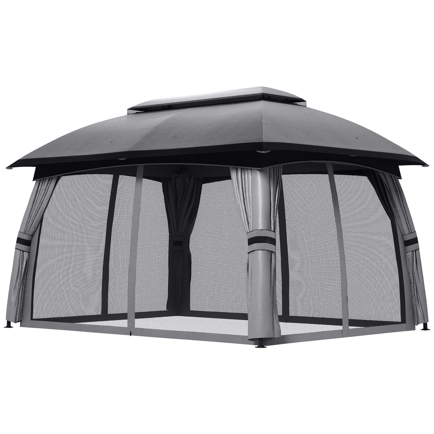 Outsunny 10' x 13' Patio Gazebo with Netting, Curtains & Vented Roof, Dark Gray - 84C-365V02CG
