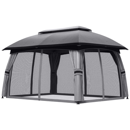 Outsunny 10' x 13' Patio Gazebo with Netting, Curtains & Vented Roof, Dark Gray - 84C-365V02CG