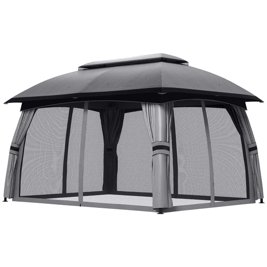 10' x 13' Patio Gazebo with Netting, Curtains & Vented Roof, Dark Gray
