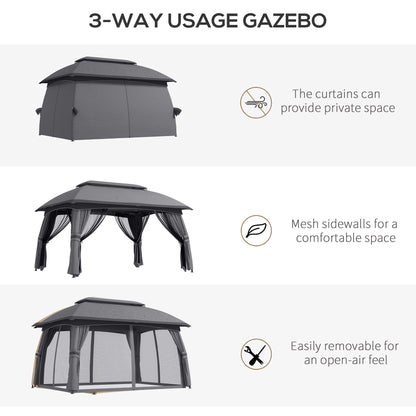 Outsunny 10' x 13' Patio Gazebo with Netting, Curtains & Vented Roof, Dark Gray - 84C-365V02CG