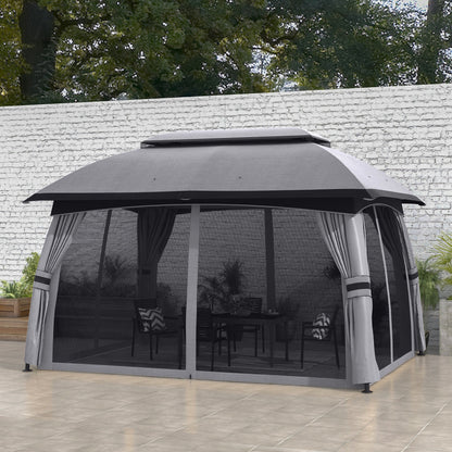 Outsunny 10' x 13' Patio Gazebo with Netting, Curtains & Vented Roof, Dark Gray - 84C-365V02CG