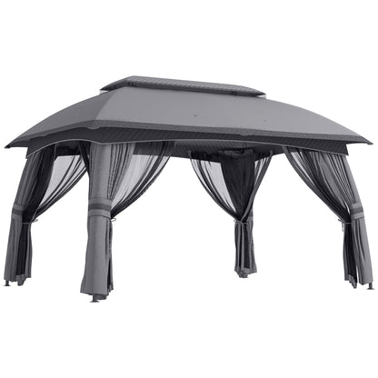 Outsunny 10' x 13' Patio Gazebo with Netting, Curtains & Vented Roof, Dark Gray - 84C-365V02CG
