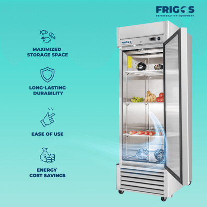 Frigos Commercial Reach in Refrigerator 27" Width Solid Single Door 21 Cu Ft with Aluminum Interior with 304 Stainless Steel Floor - FG-RF-1D