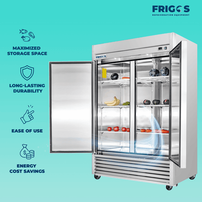 Frigos Commercial Reach in Refrigerator 54" Width Solid 2 Door 47 Cu Ft with Aluminum Interior with 304 Stainless Steel Floor - FG-RF-2D