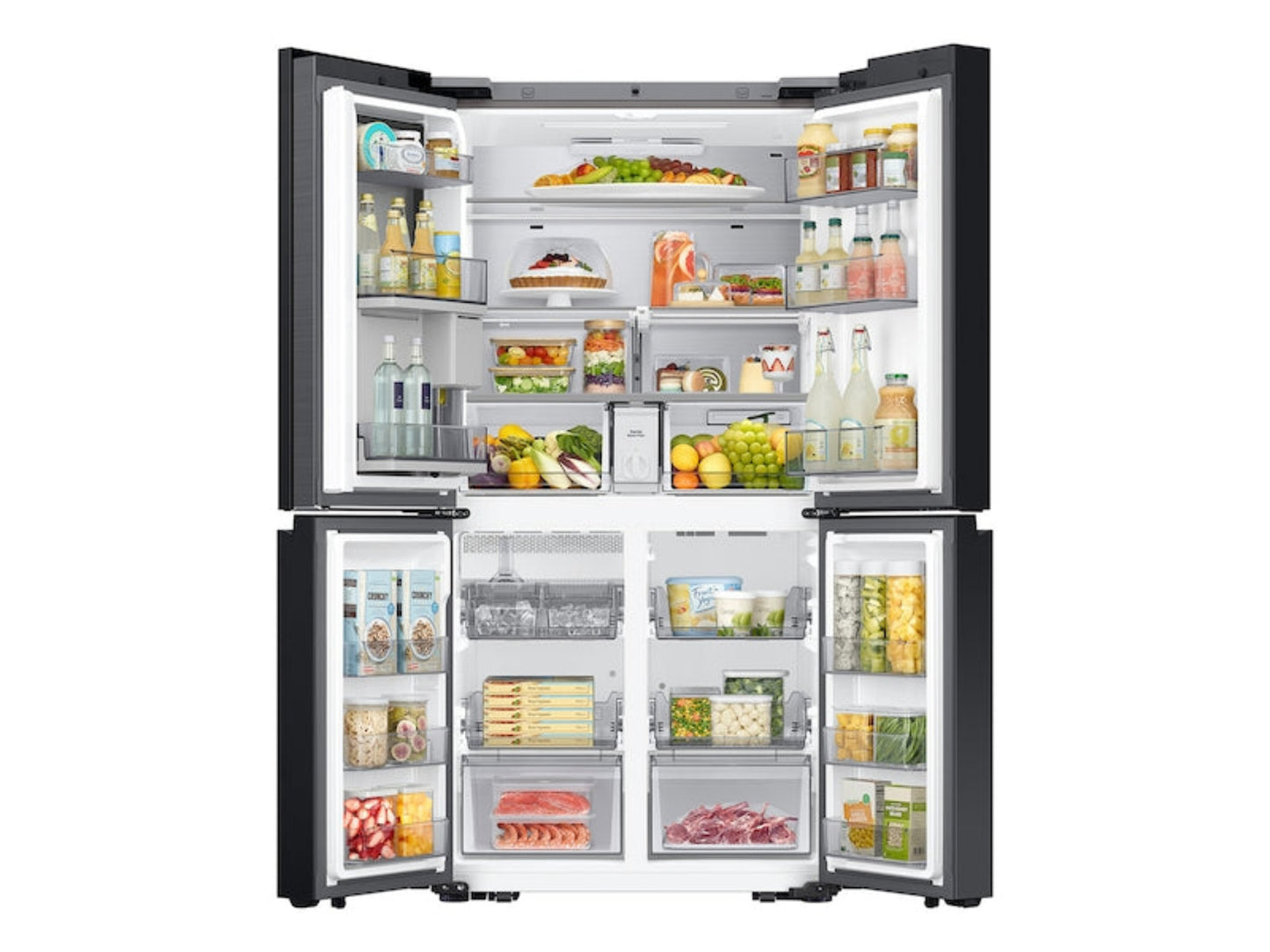 SAMSUNG Bespoke 36" 29 cu. ft. Standard Depth 4-Door Flex Refrigerator with AI Family Hub+ & AI Vision Inside in Stainless Steel - RF29DB9900QDAA