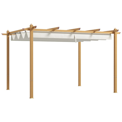 Outsunny 10' x 12' Retractable Pergola Canopy, Wood Grain Aluminum Frame, for Outdoor Shade Shelter, Cream - 84C-472V01ND