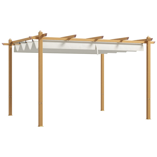 Outsunny 10' x 12' Retractable Pergola Canopy, Wood Grain Aluminum Frame, for Outdoor Shade Shelter, Cream - 84C-472V01ND