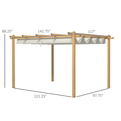 Outsunny 10' x 12' Retractable Pergola Canopy, Wood Grain Aluminum Frame, for Outdoor Shade Shelter, Cream - 84C-472V01ND