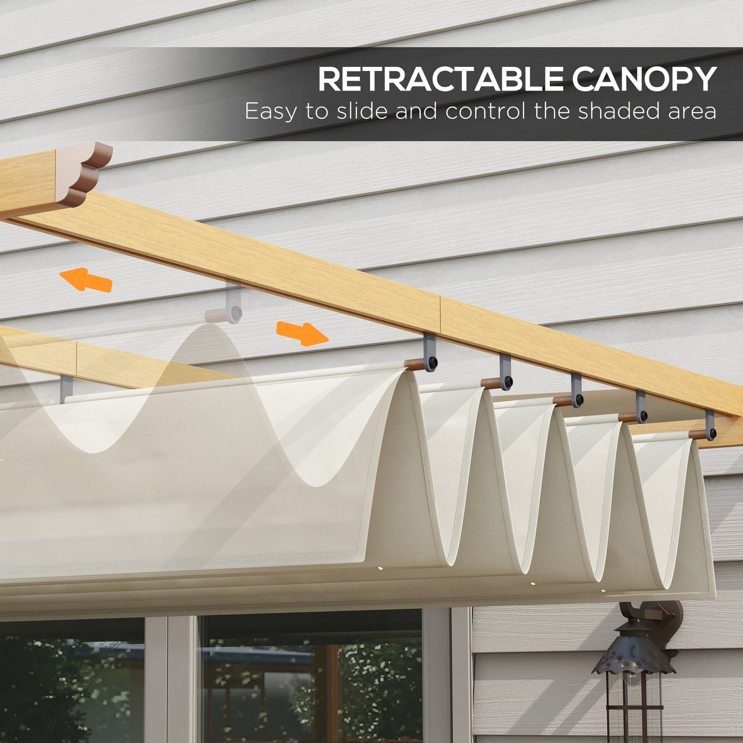 Outsunny 10' x 12' Retractable Pergola Canopy, Wood Grain Aluminum Frame, for Outdoor Shade Shelter, Cream - 84C-472V01ND