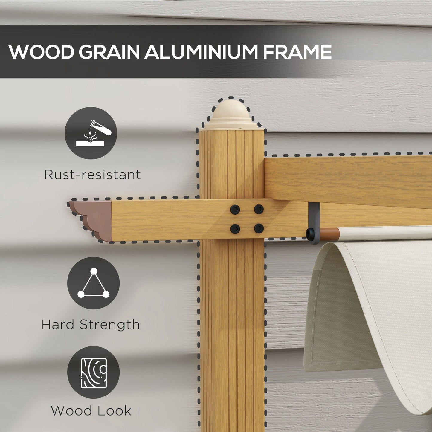 Outsunny 10' x 12' Retractable Pergola Canopy, Wood Grain Aluminum Frame, for Outdoor Shade Shelter, Cream - 84C-472V01ND