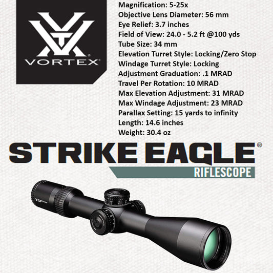 Vortex Optics Strike Eagle 5-25x56 FFP EBR-7C (MRAD) Reticle Riflescope with Wearable4U Lens Cleaning Pen and Free Hat Bundle - SE-52504_w4u-LCP_121-53-BCA