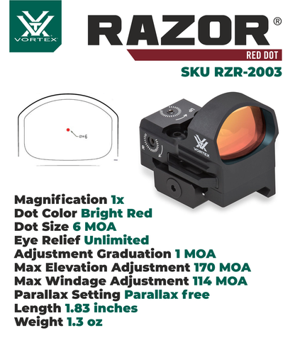 Vortex Optics Razor Red Dot Sight 6 MOA Dot with Vortex Optics Free Hat, Black Camo Bundle - RZR-2003_121-53-BCA