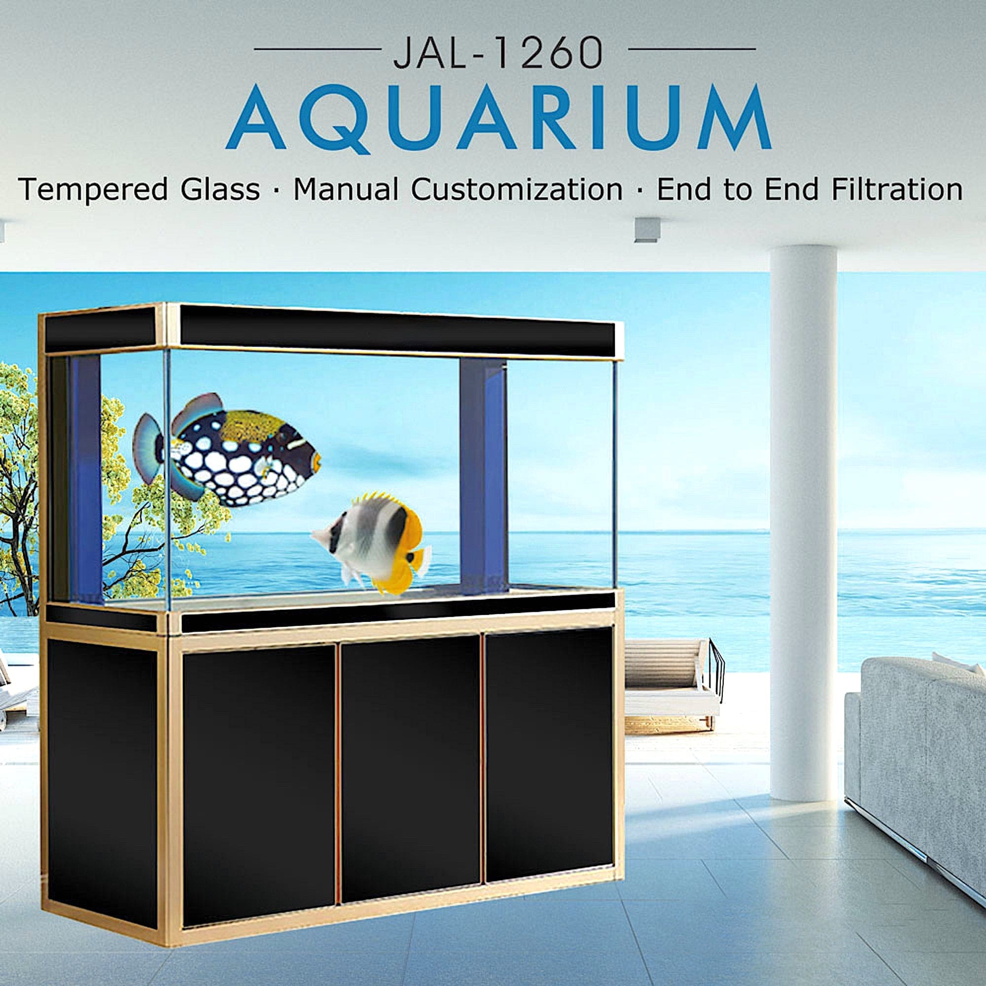 AQUA DREAM 135 GALLON TEMPERED GLASS AQUARIUM BLACK WITH GOLD-AD-1260-BK