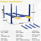 WEIZE 8500lbs 4 Post Car Lift with Caster Kits, Auto Car Storage Lift for Home Parking Garage - PLA-1030