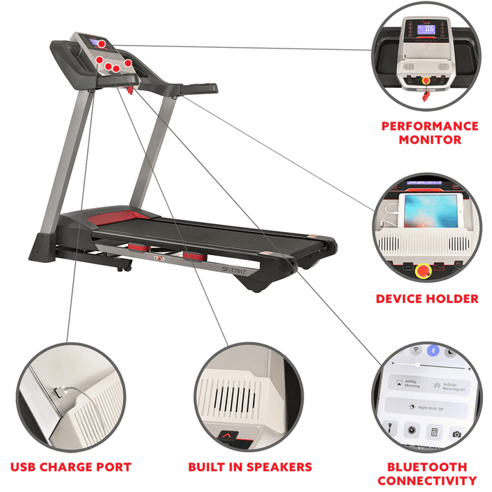 Sunny Health & Fitness Performance Treadmill with Heart Rate Monitoring, Bluetooth Speakers and Incline