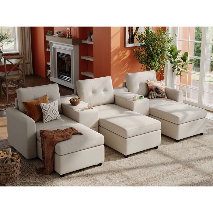 LINSY HOME RUBIK III 3 Seats With 3 Ottomans & 2 Consoles - US-LH-SPF-Sofa-S800-A-33102-0-00