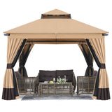 Mastercanopy 10x10 Outdoor Patio Gazebo with Double Roofs, Mosquito Netting and Privacy Screens - B0CWQFDTYQ