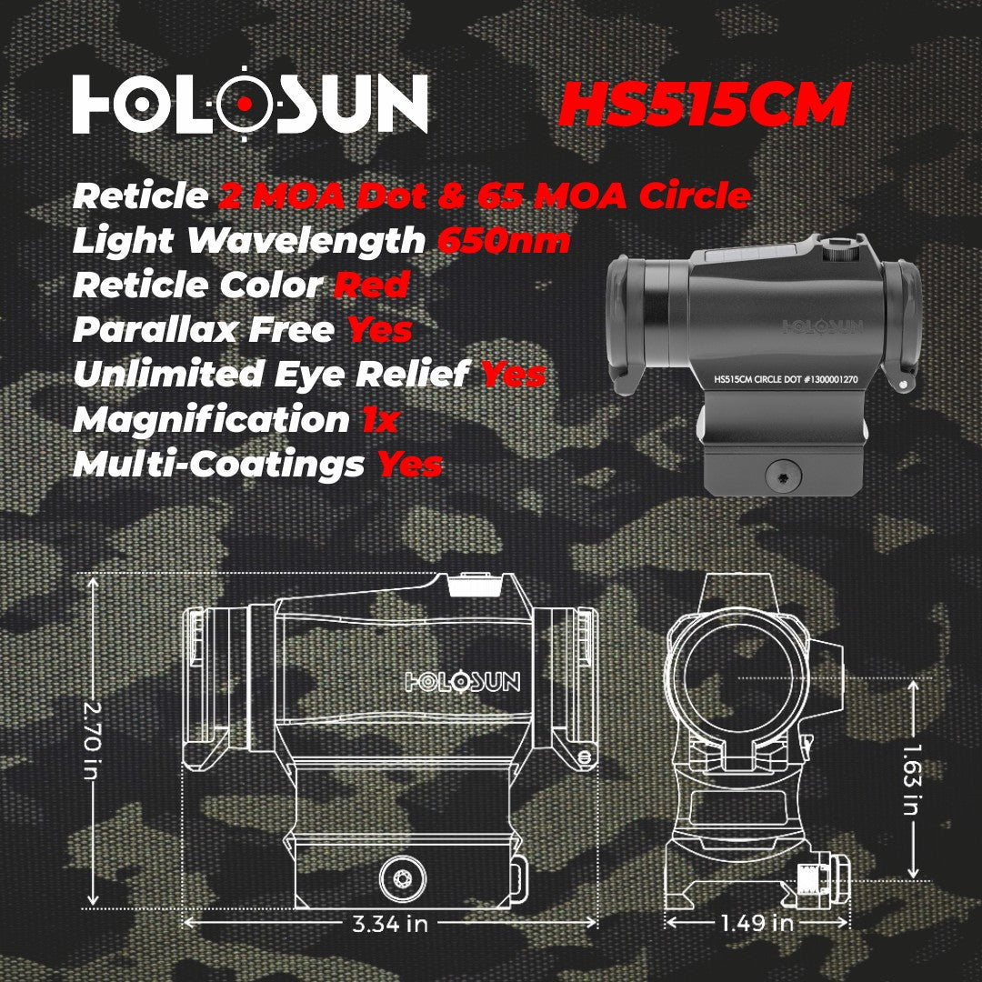 Holosun Circle Dot/Solar Panel/QD Mount HS515CM with included Wearable4U Lens Cleaning Towel Bundle