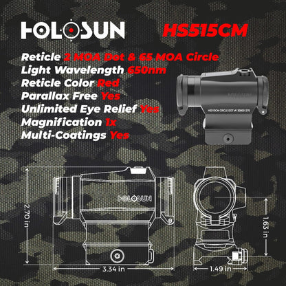 Holosun Circle Dot/Solar Panel/QD Mount HS515CM with included Wearable4U Lens Cleaning Towel Bundle
