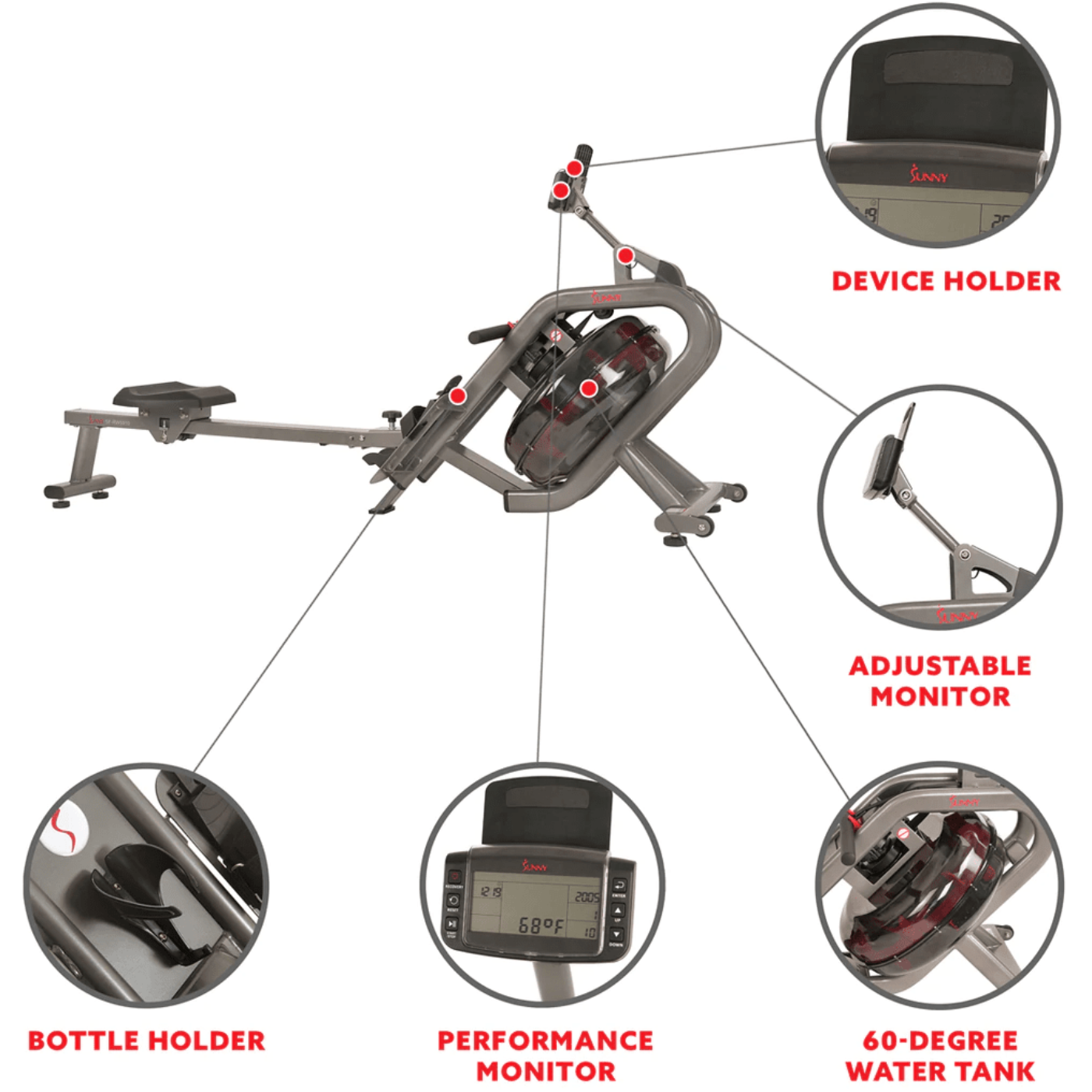 Sunny Health & Fitness Phantom Hydro Water Rowing Machine