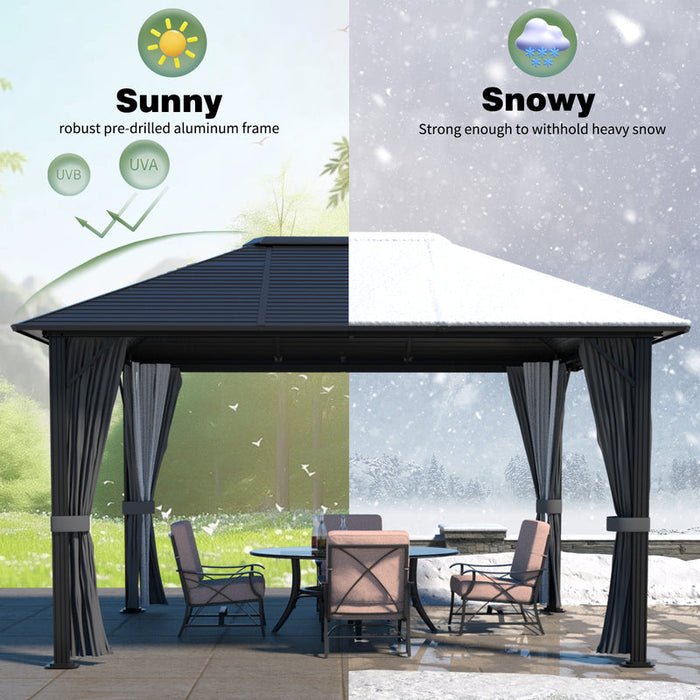 VEIKOUS 10'x12' Aluminum Hardtop Gazebo Pergola with Mesh Netting, Outdoor Gazebo Single Roof for Patio, Backyard, Garden - PG0201-20