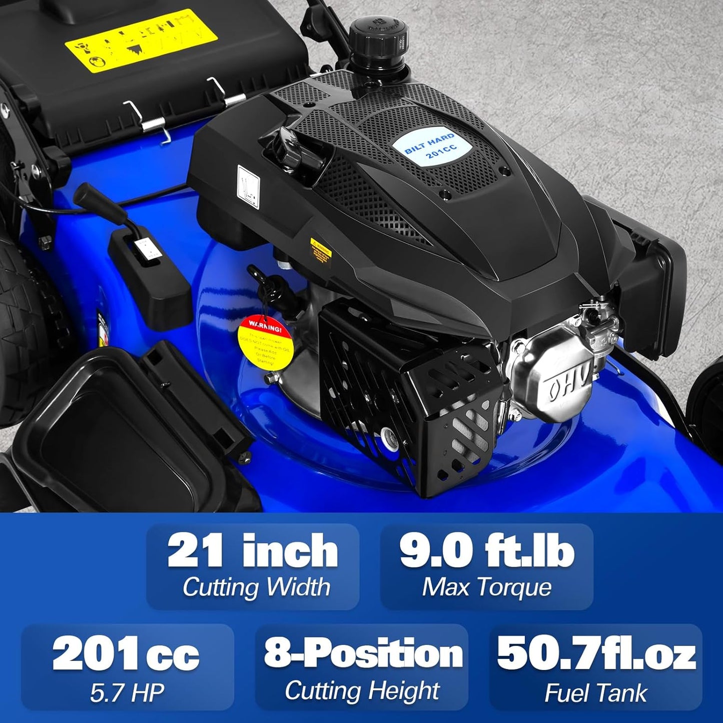 BILT HARD 21" Self Propelled Lawn Mower with 201cc Engine - TMA-0562