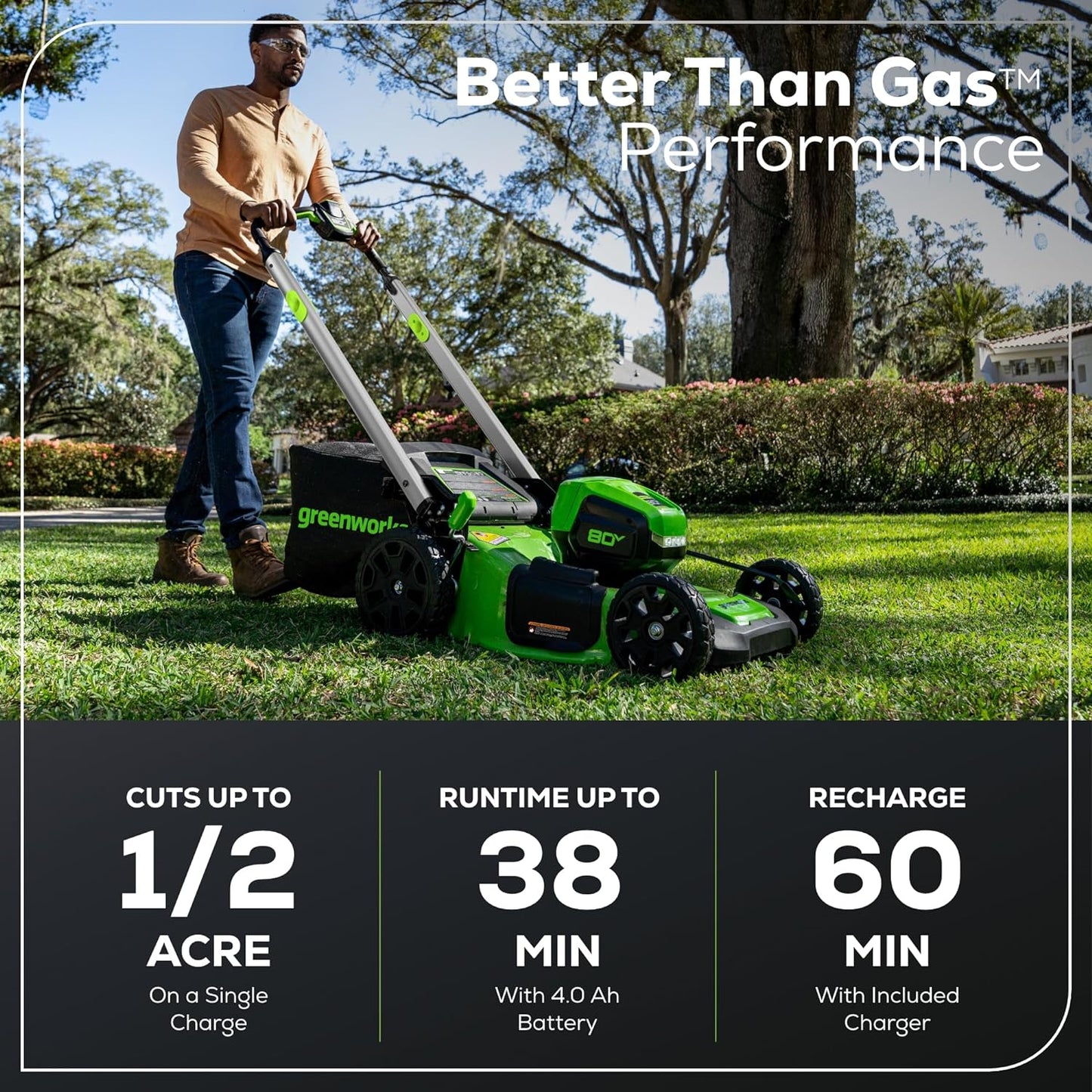 Greenworks 80V 21" Cordless Battery 4-in-1 Push Lawn Mower w/ 4.0Ah Battery & Charger - 2550702