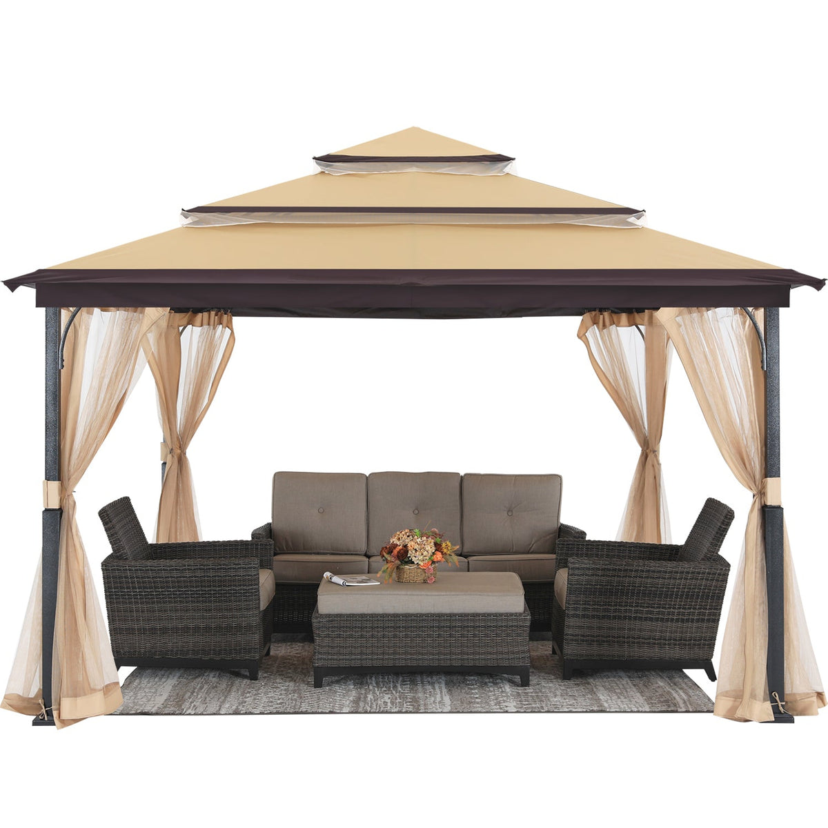 Mastercanopy 12x12 Soft Top Outdoor Garden Gazebo for Patios with Mosquito Netting - B0BKFNN9C3