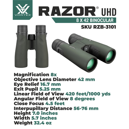 Vortex Optics Razor UHD Binocular 8x42 - RZB-3101