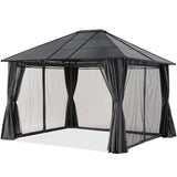 10x12 Outdoor Hardtop Gazebo Aluminum Frame Polycarbonate Top Canopy with Curtains and Netting - B0CHRVHD5S