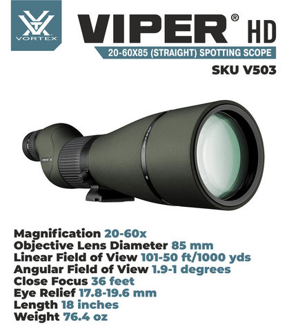 Vortex Optics Viper HD 20-60x85 Straight Spotting Scope V503 with Free Hat and Wearable4U Bundle - V503_Hat-CD_LCP