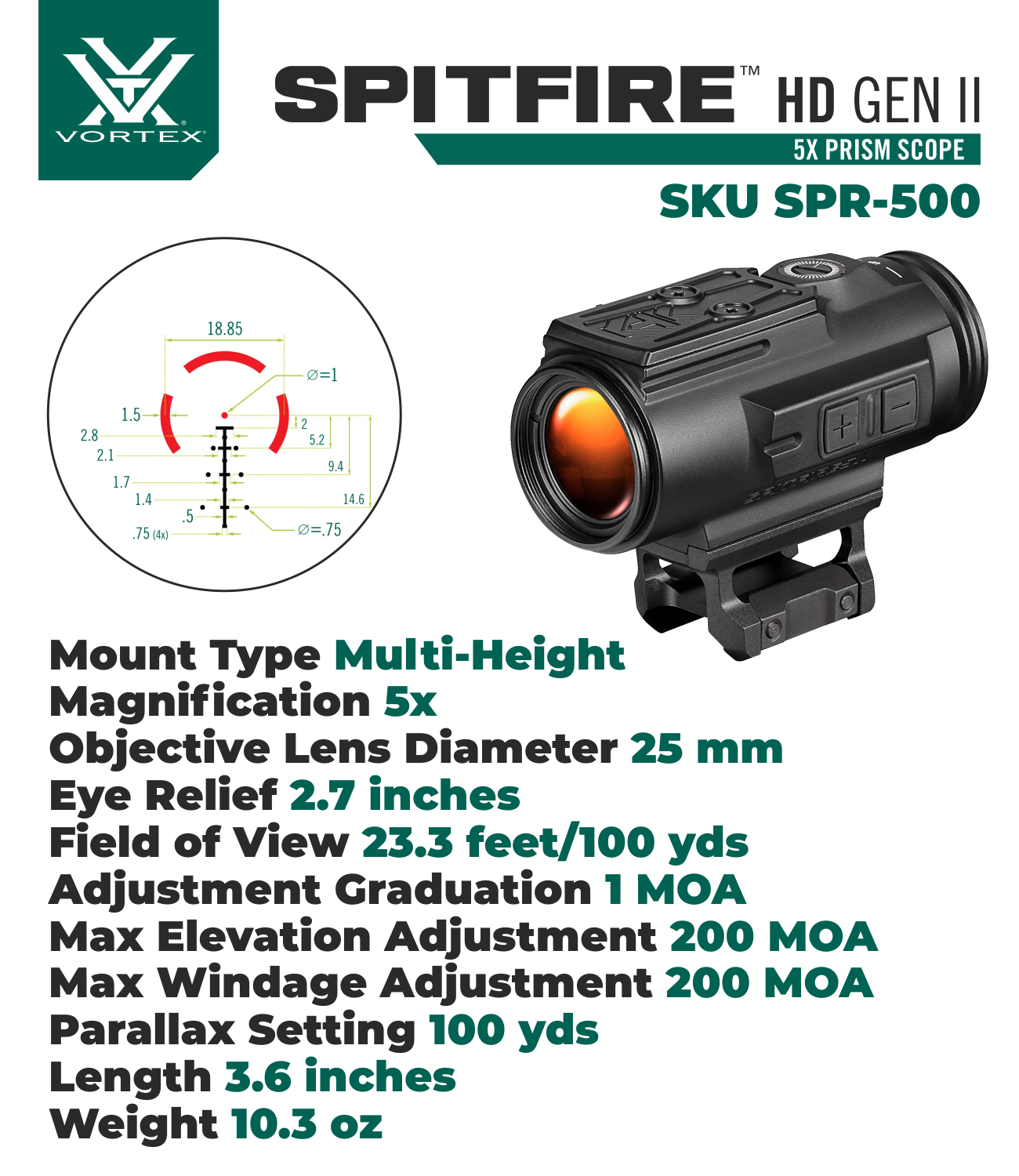 Vortex Optics Spitfire HD Gen II 5X Prism Scope BDC4 Reticle with Wearable4U Bundle - SPR-500_Hat-CD_LCP