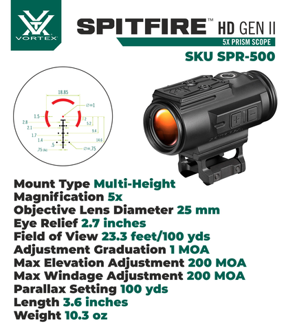 Vortex Optics Spitfire HD Gen II 5X Prism Scope BDC4 Reticle with Wearable4U Bundle - SPR-500_Hat-CD_LCP