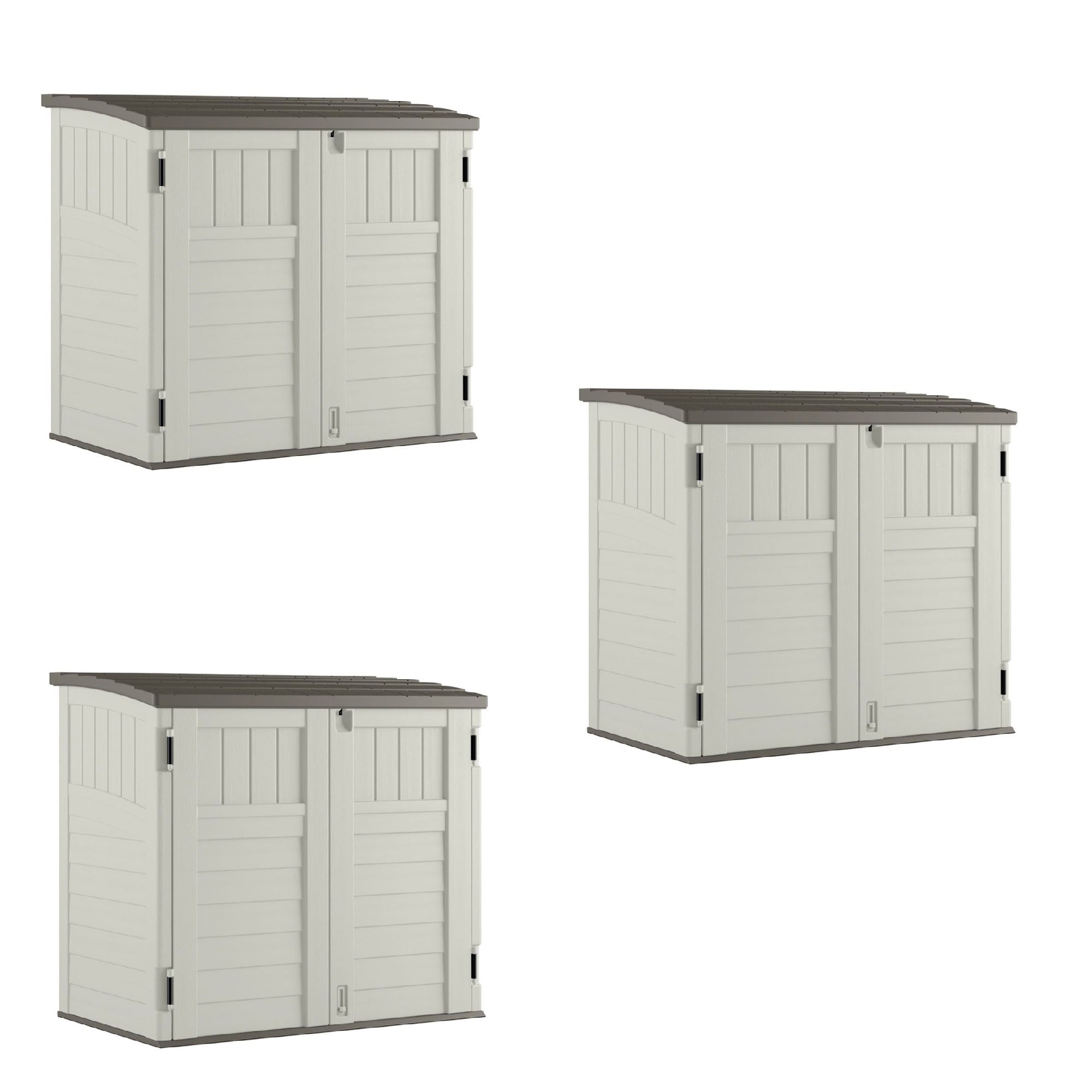 Suncast 3 Door Locking System Horizontal Storage Shed Stow Away, Ivory (3 Pack) - 172820