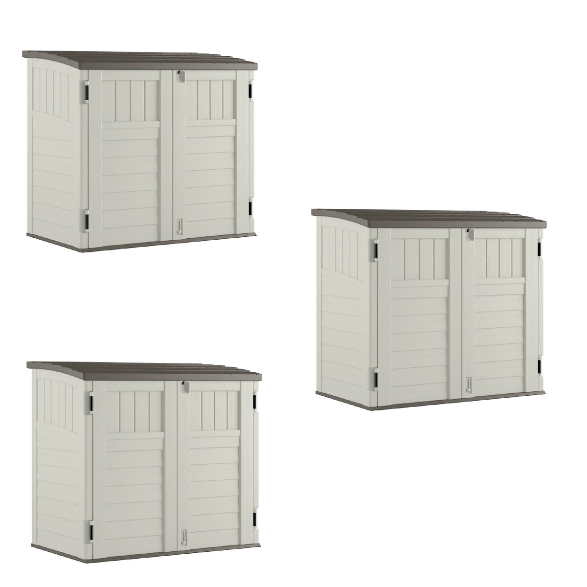 Suncast 3 Door Locking System Horizontal Storage Shed Stow Away, Ivory (3 Pack) - 172820