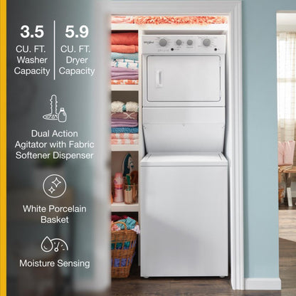 WHIRLPOOL  3.5 cu.ft Electric Stacked Laundry Center 9 Wash cycles and AutoDry - WET4027HW-KT