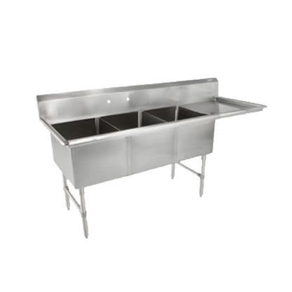 John Boos 3B16204-1D18R Three-Compartment "B" Series Sink, 18" Right Drainboard - JB3B162041D18R