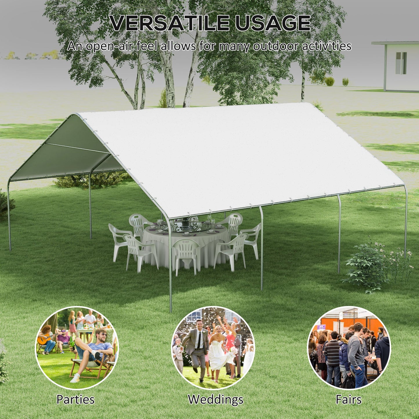 Outsunny 19' x 19.5' Carport, Portable Garage, Anti-UV Cover, Car, Truck, Boat, Catering, Wedding - 84C-524V00WT